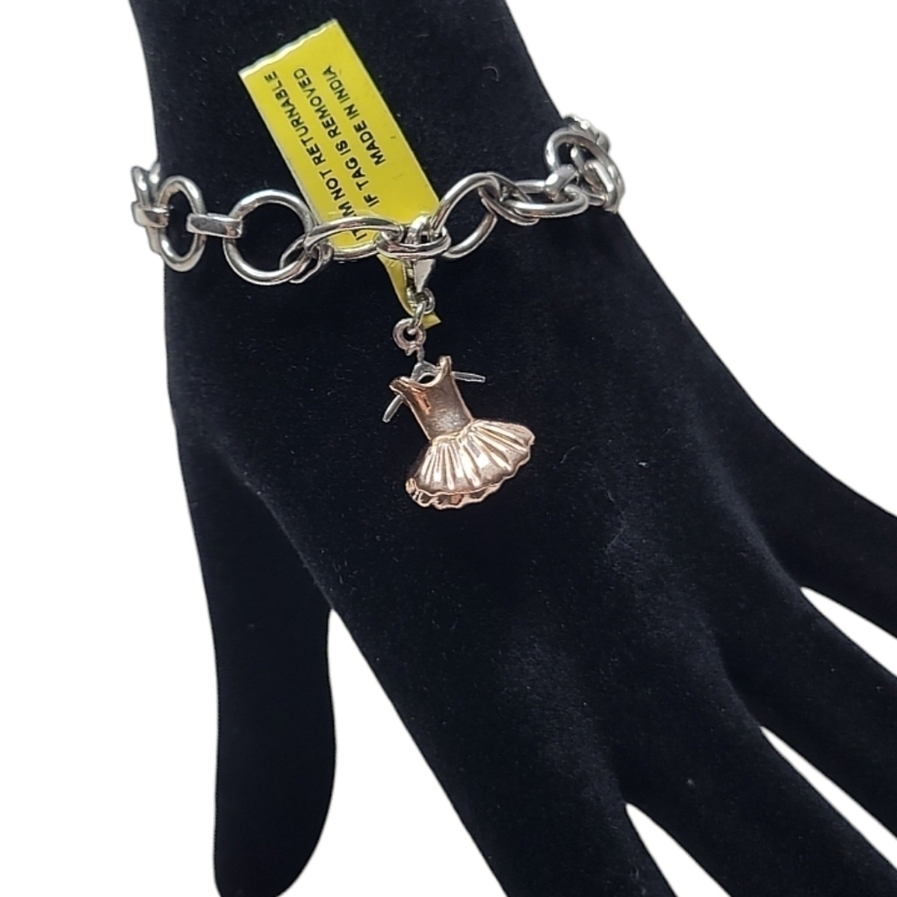 NWT .925 Sterling Silver Pink Rose Gold Ballet Tutu Bracelet Charm (Charm Only)